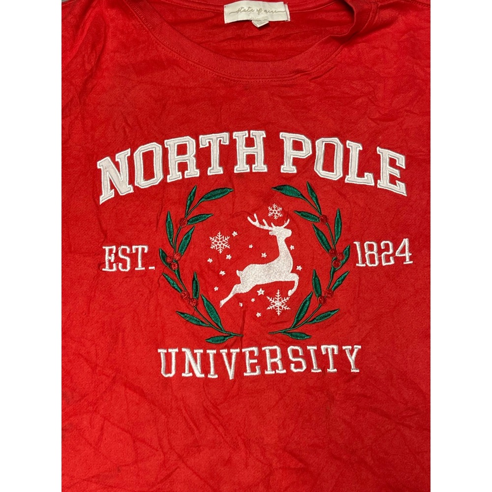 State of Nine North Pole University Christmas Sweatshirt Red Reindeer XL - Picture 2 of 8